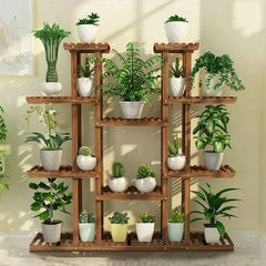 11 Tier Wood Plant Stand Carbonized High Widen Pot Display Shelf Holder Flower Shop Office Garden Indoor Outdoor Decor