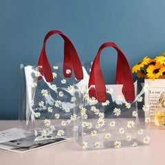 Transparent Clear Tote Bag High Quality PVC Handle Transparent Shopping Bags Little Daisy Hand Gift Bag