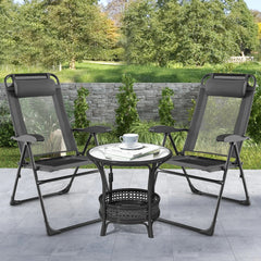 GOFLAME Patio Folding Chairs Set of 2, Outdoor Reclining Chairs w/ Wide Armrests & 7-Level Backrest