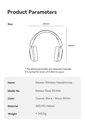 Baseus Bass 30 Max Wireless Headset Bluetooth 5.3 Over Headphones Bass-Enhancing 40mm Diaphragm Ultra Low Latency Earphones 50H