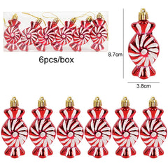 6pcs/box Christmas Tree Pendant Red Star Candy Snowflake Xmas Ball Ornament New Year 2025 Home Decoration Noel Gift Navidad 2024