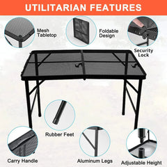 Grill Table For Outside,Lightweight Aluminum Folding Portable Metal Mesh Outdoor Grill Table For Camping Cooking BBQ RV Picnic