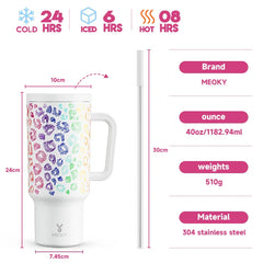 Meoky 40oz Cup Tumbler with Handle Straw Stainless Steel Multi-Prints Coffee Cup Travel Water Bottle Leak-Proof Car Mug Gifts