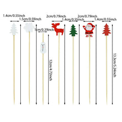 50Pcs Christmas Bamboo Food Picks Toothpicks Santa Dessert Buffet Fruit Salad Christmas Decoration New Year Xmas Party Supplies