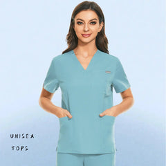 Hospital Nursing Uniform Surgery Scrubs Tops Women Short Sleeved Shirts Dental Clinic Workwear Nurse Blouse Doctor Clothes Black