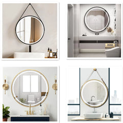 LUVODI Bathroom Light Mirror Round Black Gold Frame Bathroom Dimmable Fogless Mirror with Detachable Rope