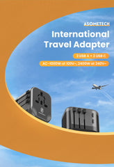 ASOMETECH International Travel Adapter USB Charger 2 USB and 2 Type C Port All-in-one Wall Charger for US EU UK AUS Travel