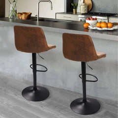2x Industrial Vintage Tall Bar Stools Adjustable Pipe Kitchen Pub Stool Leather Padded Seat Bar Chair Furniture