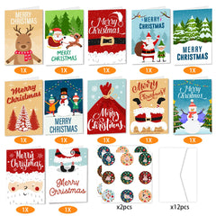26pcs Merry Christmas Fold Small Greeting Cards with Envelopes Xmas Postcard Navidad New Year 2025 DIY Gift Card Decoration Noel