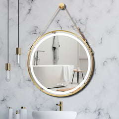 LUVODI Bathroom Light Mirror Round Black Gold Frame Bathroom Dimmable Fogless Mirror with Detachable Rope