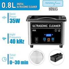 800ml Household Digital Ultrasonic Cleaner 30W/60W Stainless Steel Bath Degas Ultrasound Washing for Watches Jewelry