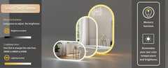 Backlit Smart LED Bathroom Mirror: Oval Dimmable 3 Colors Anti-Fog Mirrors with Light Memory - IP65 CRI95 Large Wall Mounted
