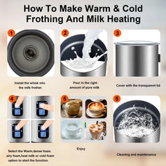 BioloMix Upgraded 4 in 1 Coffee Milk Frother Frothing Foamer Automatic Milk Warmer Cold/Hot Latte Cappuccino Chocolate