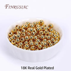 18K Gold Plated Separators For Bead,Spacers Beads For Jewelry Making,Brass Metal Round Beads,DIY Bracelets/Necklace Accessories