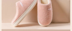 House Fuzzy Slipper Women Striped Winter Warm Fur Plush Non Slip Grip Indoor Lazy Soft Female Thermal Home Shoe Flat Male Men