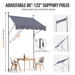 VEVOR Patio Awning Retractable Awning Sunshade Shelter with Manual Crank Handle Outdoor Canopy Sunsetter Deck for Balcony Yard