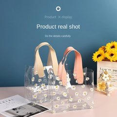 Transparent Clear Tote Bag High Quality PVC Handle Transparent Shopping Bags Little Daisy Hand Gift Bag