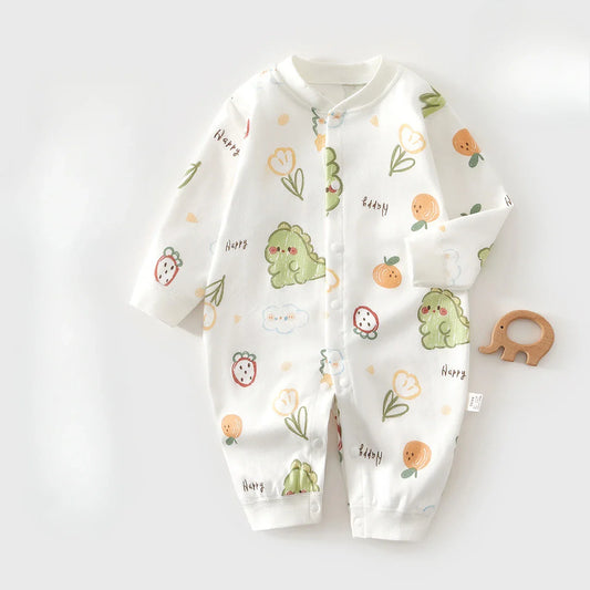 Baby Onesie 100% Cotton Boys Girls Long Sleeve Romper Infant Cute Printed Fruit Onesie Pajamas 1-3-6-9M Four Season Universal