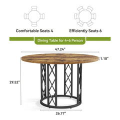 Tribesigns Round Dining Table for 4-6 People, 47-Inch Farmhouse Dinning Room Table Circle Kitchen Table, Industrial Dinner Table