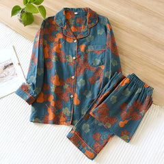 2024 Japanese Spring and Autumn New Women's Pajama Set 100% Cotton Vintage Long sleeved Pants Two Piece Set for Home Furnishings
