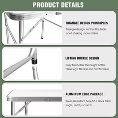 EFAN 2.5FT Aluminium Folding Table Portable Dining Party Kitchen BBQ Trestle Outdoor Tool for Camping Picnic Garden 75x55x70cm