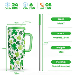 Meoky 40oz Cup Tumbler with Handle Straw Stainless Steel Multi-Prints Coffee Cup Travel Water Bottle Leak-Proof Car Mug Gifts