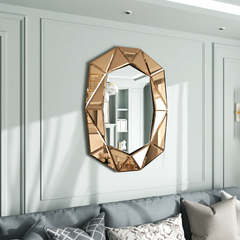 Asymmetrical Decorative Wall Mirror for Living Room and Bedroom, Glass Inlayed Accent Vanetian Mirror, 100cm