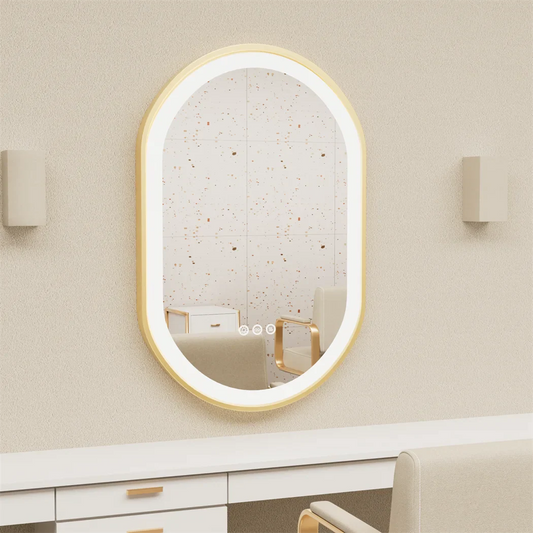 LUVODI Luxury Oval Led IlluminatedĀ Bathroom Mirror Gold Aluminum Frame with Demister Pad
