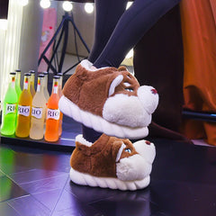 Women Indoor Cotton Slippers Cute Cartoon Dog Winter Warm Shoes Couples Home Floor Slides Anti-slip Female Male House Footwear