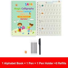 4pcs Sank Magic Practice Copybook Pen Preschools Kids Calligraphy English Verison Free Wiping Children Reusable Writing Book