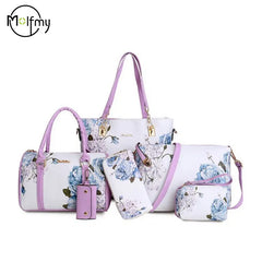 6/Piece Set Mother Handbag Vintage Tote Bags Printed High Quality Women's Bag Trend One Shoulder Crossbody Women Handbags Purse
