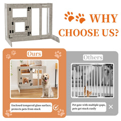 Tempered Glass Dog Gate Adjustable Length From 77 to 100cm Pet Door Gate Barrier Fence Panels