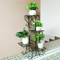 4 Tier Metal Plant Stand for Indoor Outdoor Garden Patio Flower Pot Display Rack Organizer Black and White