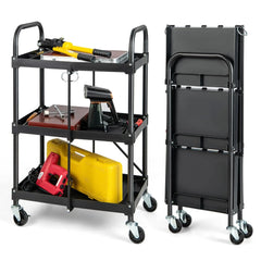 ERGOMASTER 3-Tier Folding Storage Trolley Heavy Duty Tool Cart Rolling Storage Organizer