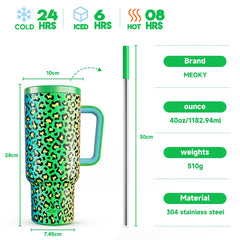 Meoky 40oz Cup Tumbler with Handle Straw Stainless Steel Multi-Prints Coffee Cup Travel Water Bottle Leak-Proof Car Mug Gifts