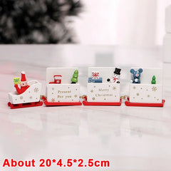Wooden Train Christmas Ornaments Santa Cake Decoration Merry Christmas Navidad New Year Party Table Decoration Kids Gifts Toys