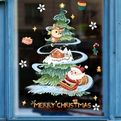 2024 Christmas Window Stickers Santa Claus Xmas Tree Cartoon Glass Decal Merry Christmas New Year Holiday Decorations for Home