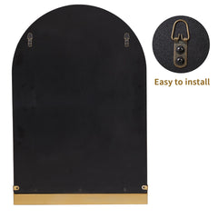 Modern Arched Wall Mirror with Shelf, Living Room, Entryway, Gold Decorative Mirror, 20x30 in