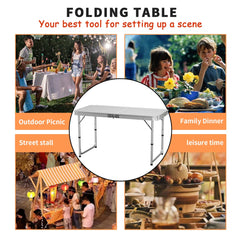 Features: - Folding table with carry handle - Moulded plastic top - includes handy carrying handle - Sturdy aluminum alloy fr