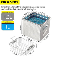 Granbosonic Ultrasonic Cleaner 800ML 1L 40KHz 35W 60W Easy Operation Jewelry Glasses Makeup Washer Bath New Design