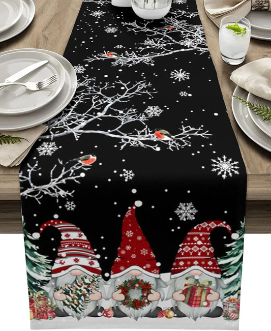 Christmas Gnome Snowflake Branch Bird Linen Table Runner Dresser Scarves Winter Xmas Kitchen Table Runner Christmas Decorations