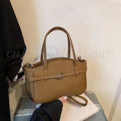 Brand Women's Bag Luxury Designer Handbag PU Buckle Design Top Handle Bag Large Capacity Stylish Satchel Solid Shoulder Bag 2025