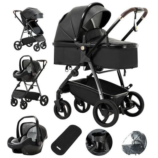 Baby stroller 3 in 1 Baby carriage Portable luxurious travel pram High landscape newborn baby stroller with baby carrier PU