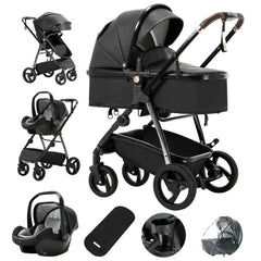 Baby stroller 3 in 1 Baby carriage Portable luxurious travel pram High landscape newborn baby stroller with baby carrier PU