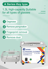 Granbosonic Ultrasonic Cleaner 800ML 1L 40KHz 35W 60W Easy Operation Jewelry Glasses Makeup Washer Bath New Design