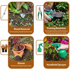 9 Piece Garden Weeding Tools Stainless Steel Gardening Tool Set with Wooden Handle, Weeder