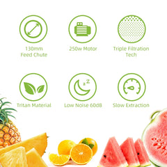 BioloMix Cold Press Juicer,with 130mm Feed Chute,Fit Whole Fruits & Vegetables,High Juice Yield,BPA FREE Slow Masticating Juicer