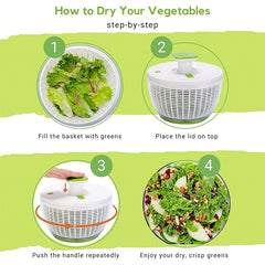 LMETJMA QuickPush Salad Spinner Large 6.3QT Vegetable Washer Dryer Strainer Drainer with Drain Salad Bowl and Colander JT400