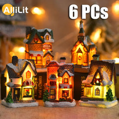 1~6pcs LED Night Light Christmas Ornaments 2024 Luminous Castle Snow House Sculpture Xmas Decoration for Home New Year Navidad