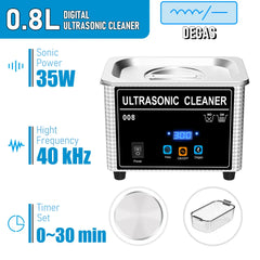 800ml Household Digital Ultrasonic Cleaner 30W/60W Stainless Steel Bath Degas Ultrasound Washing for Watches Jewelry